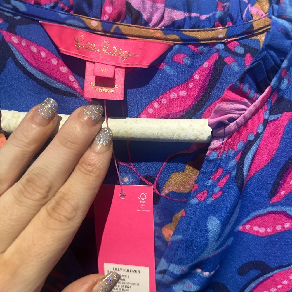 Lilly Pulitzer $198 Sarita Silk Top, Absolute Purrfection, Size 0 NWT BOHO - Picture 8 of 10